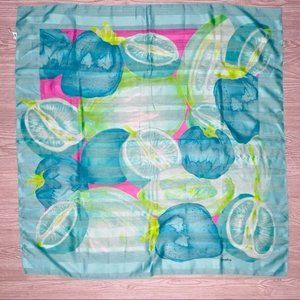 vintage symphony brand scarf with figs green blue and turquoise colors wrap acce